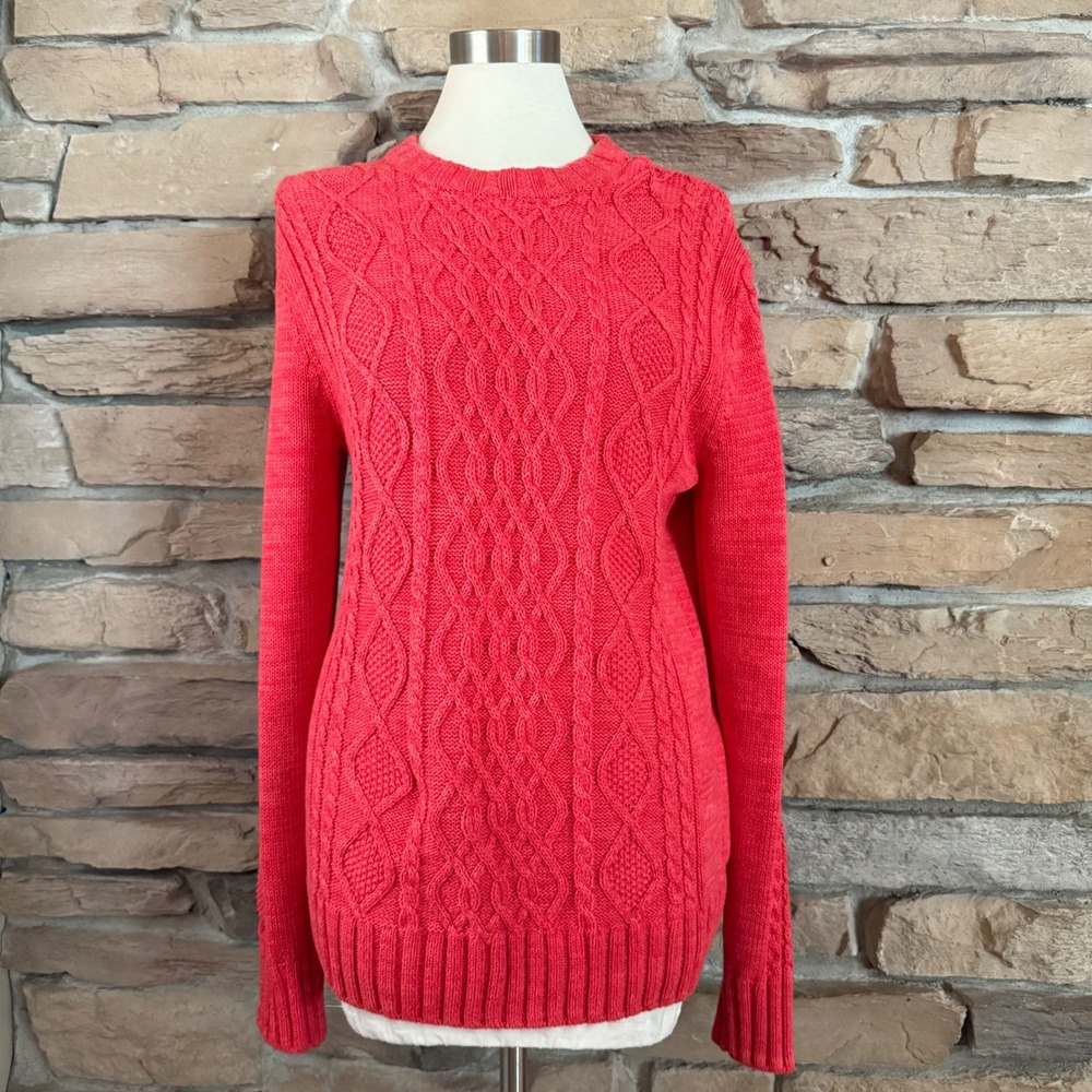 H&M L.O.G.G. Women's Cable Knit Sweater Red Cotton Pullover Crewneck Size Small